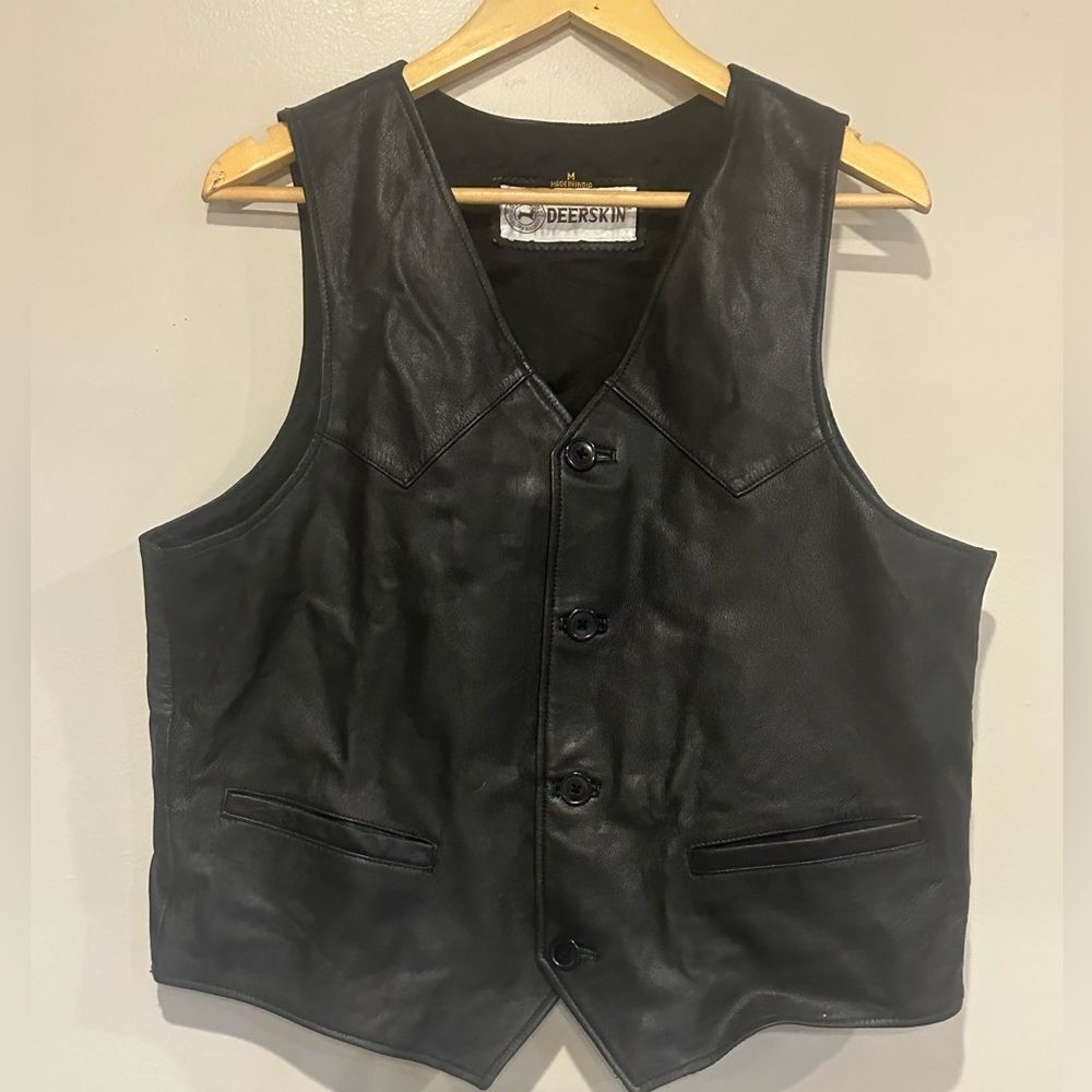 Black Leather Vest with V-Neck and Timeless Style